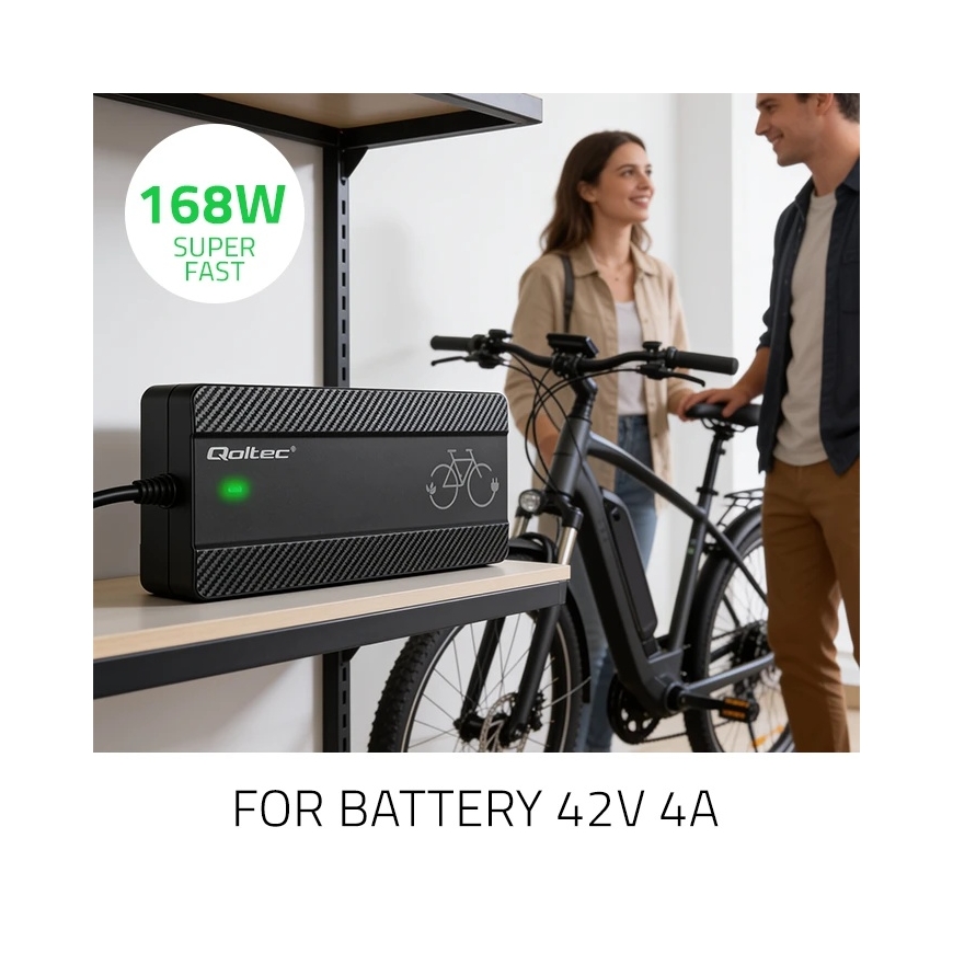 Qoltec 52427 Elektrinio dviračio įkroviklis 36 V | 42 V | 4A | Bosch kištukas + maitinimo laidas – 3