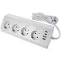 OEM kontaktligzda ar 4 ligzdām, max. 3680W, 2x USB A, 2x Type C pieslēgumi ar 2m barošanas kabeli E42 balta