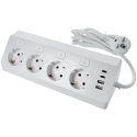 OEM kontaktligzda ar 4 ligzdām, max. 3680W, 2x USB A, 2x Type C pieslēgumi ar 2m barošanas kabeli E42 balta