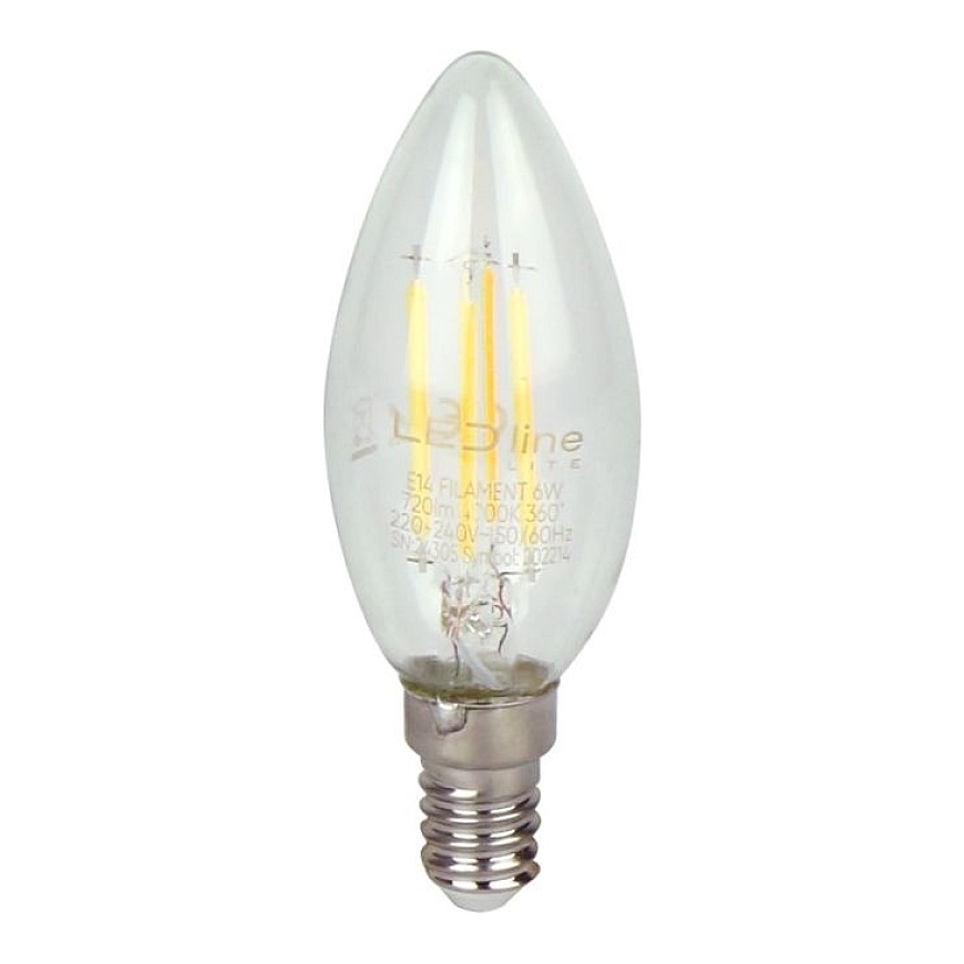 LED lemputė E14 6W 2700K 720lm 220-240V FILAMENT C35 CANDLE LED line LITE