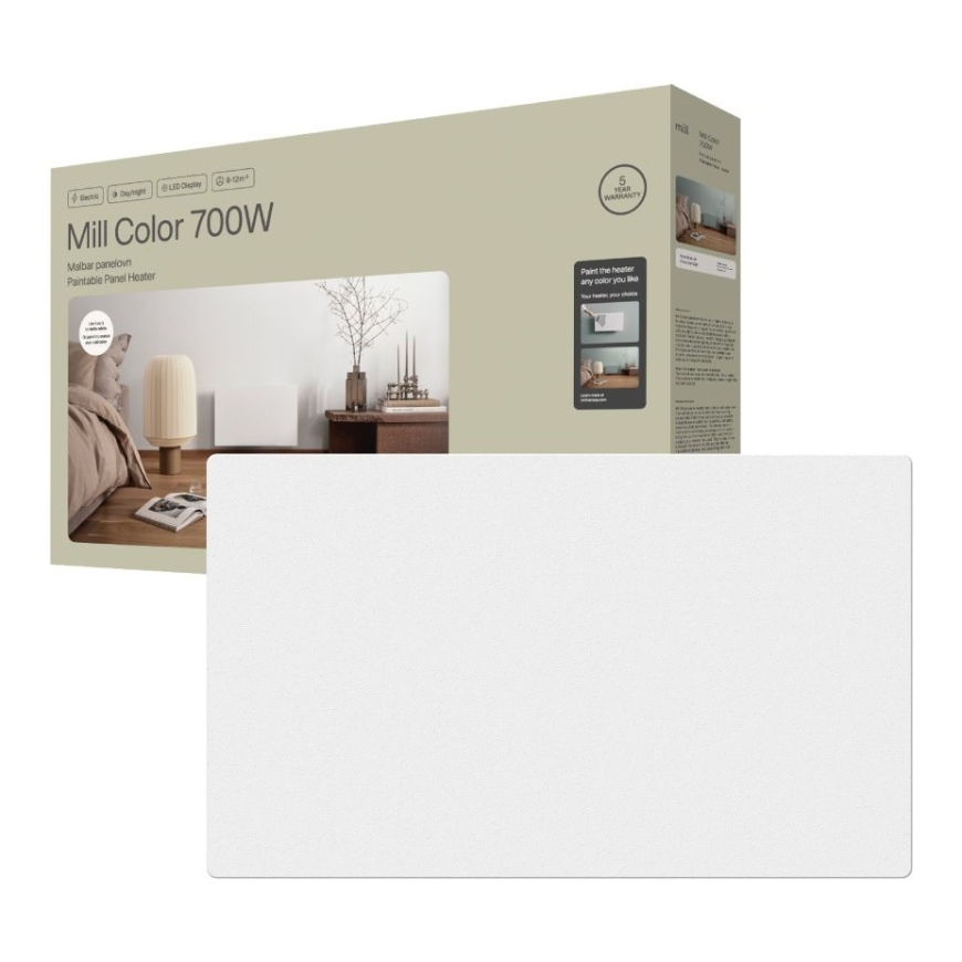 Krāsainais paneļu sildītājs | COLOR700DN | Paneļu sildītājs | 700 W | Piemērots telpām līdz 9-12 m² | Matēta balta | IPX4