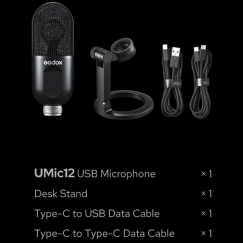 Mikrofons - Godox UMic12 USB kondensatora kardioīds ar austiņu ligzdu melns