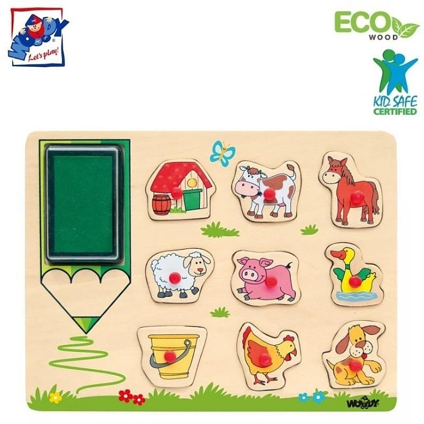 Woody pusle 91184 Eco puidust harivad ja lõbusad mõistatused - Taluloomad (10 tk) 3-aastastele ja vanematele lastele (30x21cm)