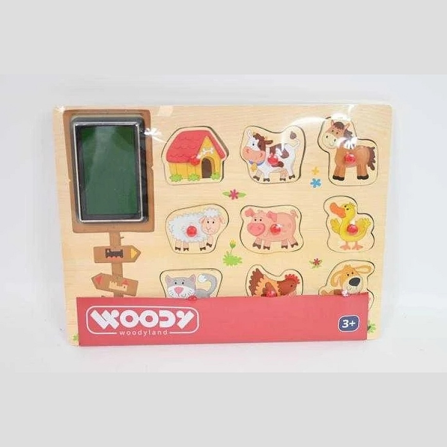 Woody pusle 91184 Eco puidust harivad ja lõbusad mõistatused - Taluloomad (10 tk) 3-aastastele ja vanematele lastele (30x21cm) – 5