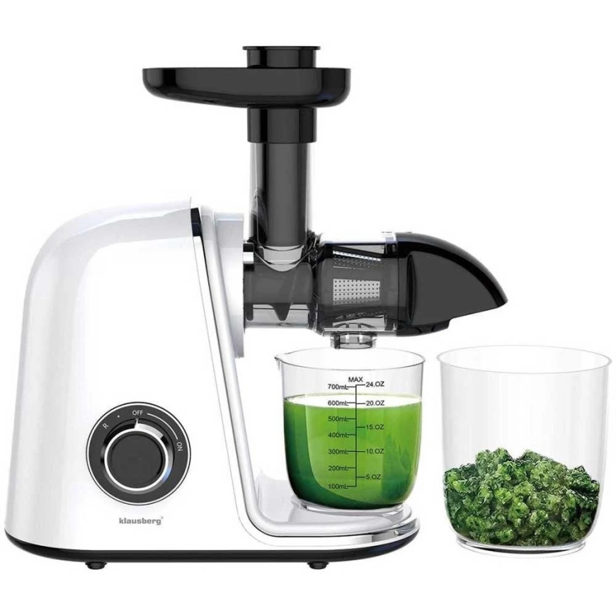 Aeglase mahlaoksija puu- ja köögiviljade jaoks, horisontaalne, valge, 150 W, Klausberg KB-7869 – 3
