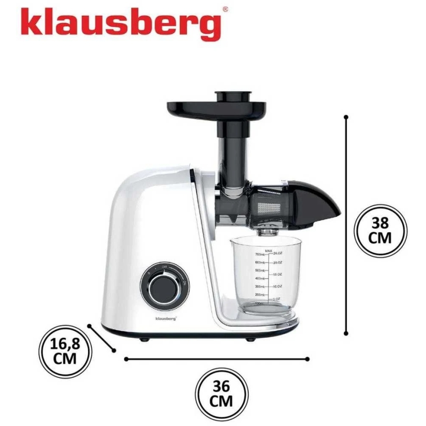 Lēnas sulcītājs augļiem un dārzeņiem, horizontāls, balts, 150 W, Klausberg KB-7869 – 4