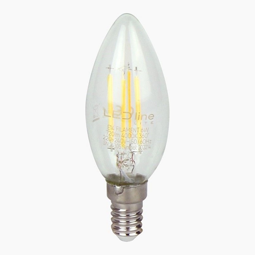 LED-lamppu E14 6W 4000K 720lm 220-240V FILAMENT C35 KYNNYS-LED-linja LITE