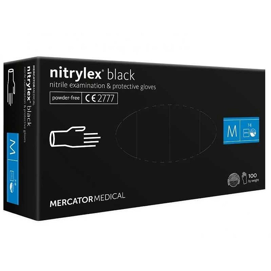 Rękawice nitrylowe juoda mercator nitrylex juodas dydis m 100 vnt.