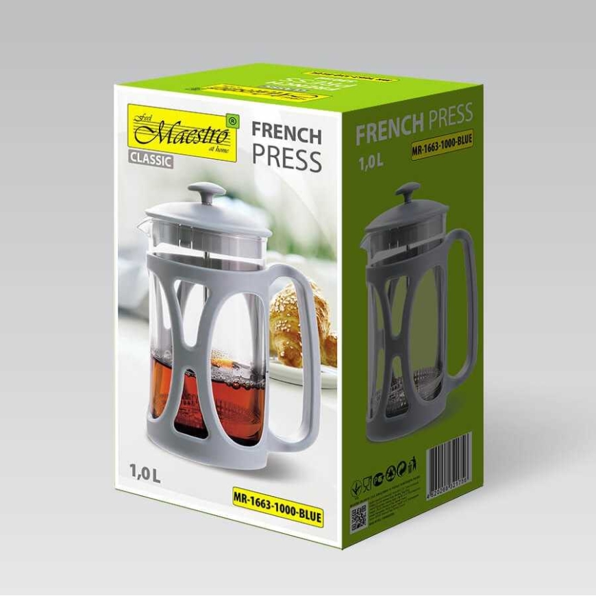 Sininen ranskalainen pressokeitin MAESTRO MR-1663 (MR-1663-1000-Sininen) 1000 ml Sininen – 5