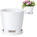 Oliz 19.5 cm baltas plastikinis gėlių vazonas su drenažo skylėmis ir Oliz 19.5 cm baltas plastikinis gėlių vazonas su drenažo skylėmis ir