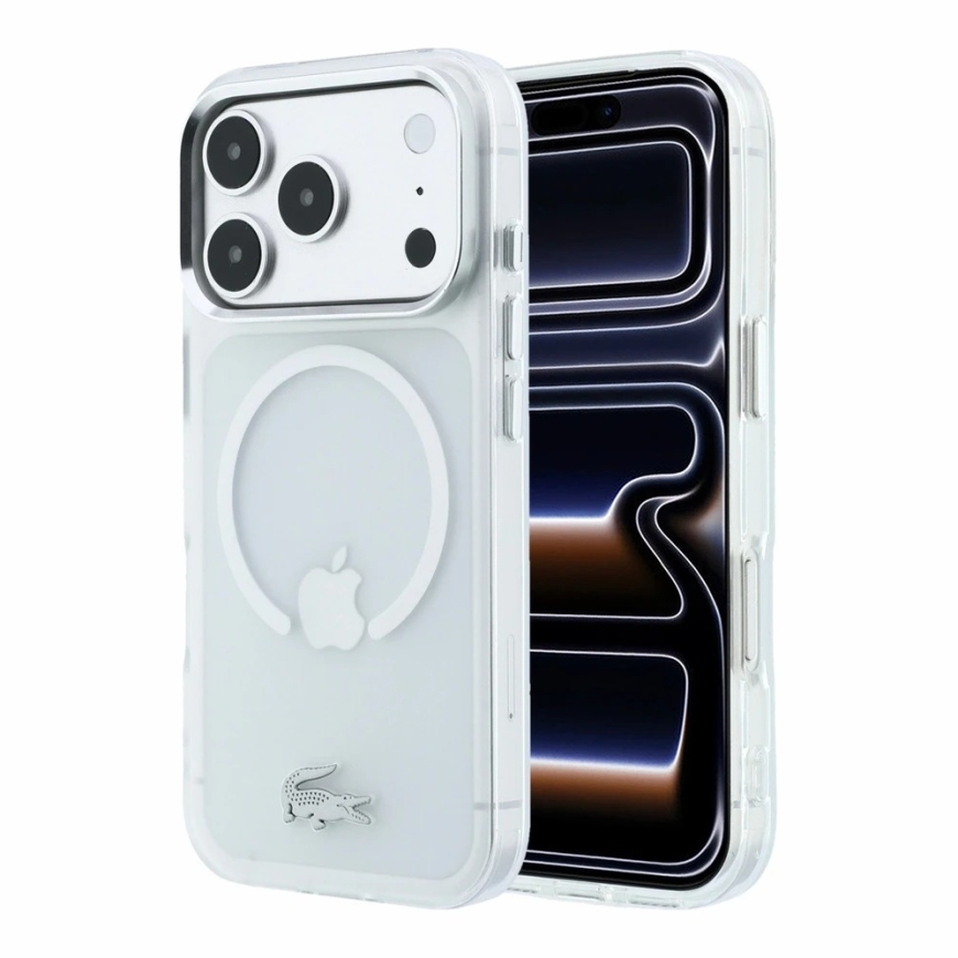 Lacoste IML Frosted Petit Pique Metal Logo MagSafe ümbris iPhone 18 Pro Max jaoks läbipaistev