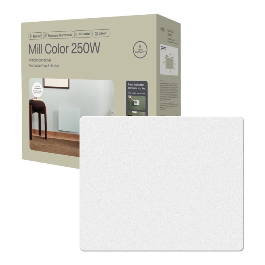 Spalvų panelinė šildytuvas | COLOR250 | Panelinis šildytuvas | 250 W | Tinkamas patalpoms iki 2-5 m² | Matinė balta | IPX4