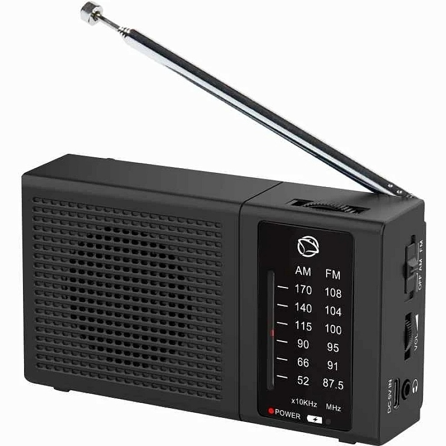 Manta MARDI120BK COSTA Portable FM/AM Radio with Built-in Rechargeable Battery, Black