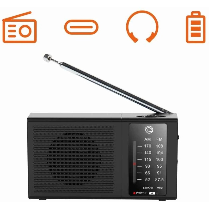 Manta MARDI120BK COSTA Portable FM/AM Radio with Built-in Rechargeable Battery, Black – 2