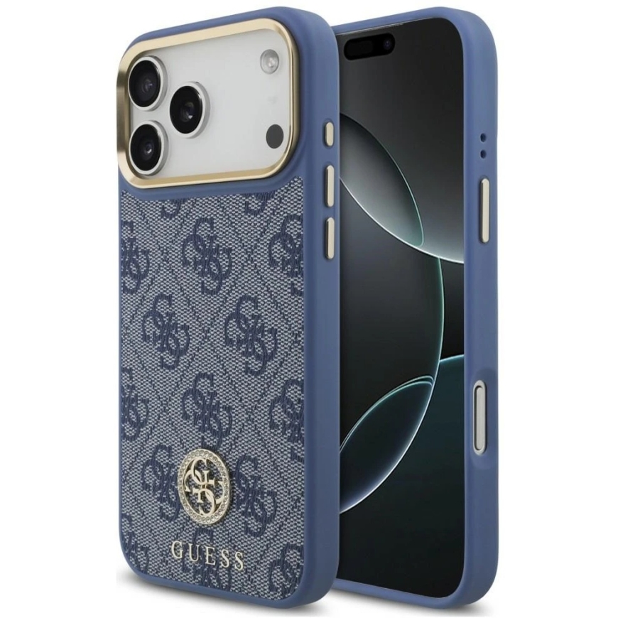 Чехол Guess 4G Strass Logo MagSafe для iPhone 18 Pro Max / 17 Pro Max, синий