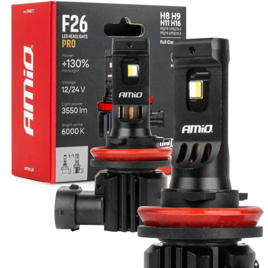 AMiO LED automobiļu spuldzes H8/H9/H11/H16 F26