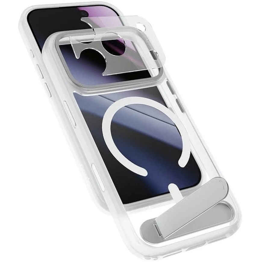 "Epico HeroStand Pro Mag+" maciņš iPhone 17 Pro/18 Pro ar salokāmu statīvu – matēta caurspīdīga (cro)