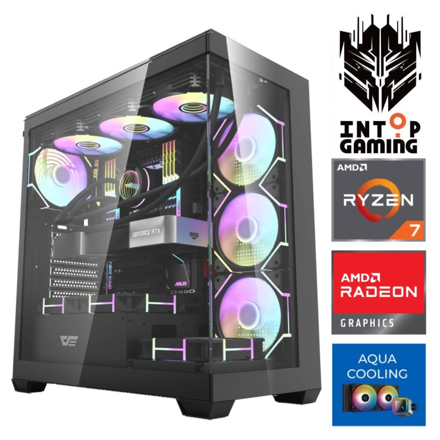 INTOP AQUA Ryzen 7 8700F 64GB DDR5 1TB SSD M.2 NVME+2TB RX9060XT 16GB no-OS