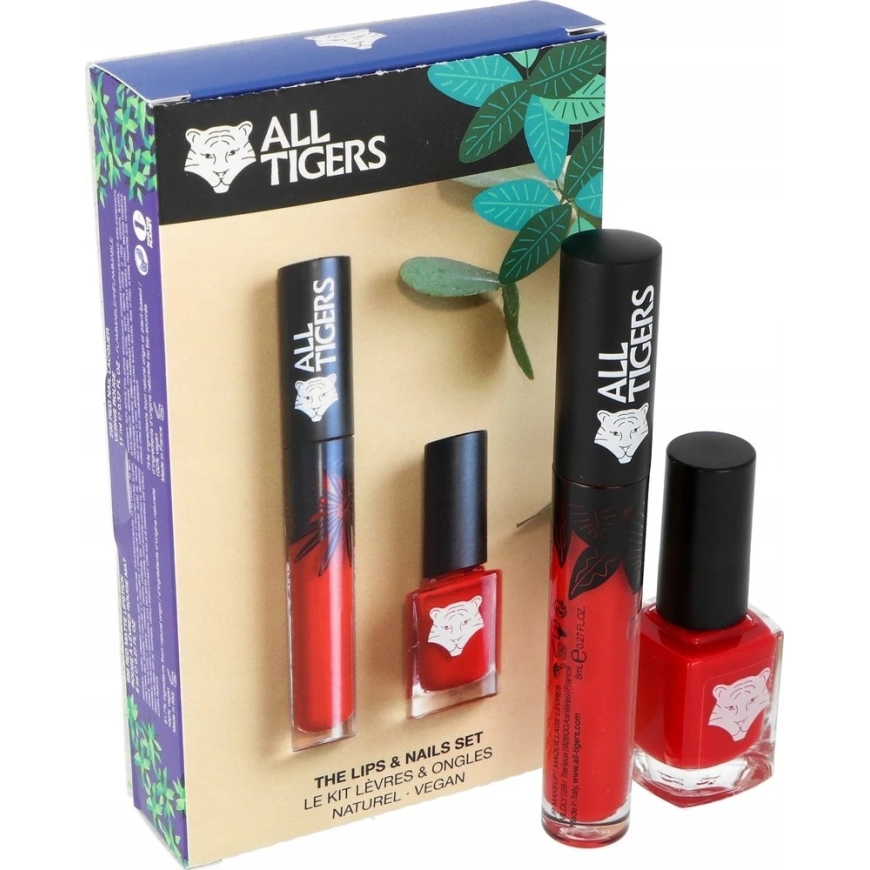 „Set All Tigers“: looduslikud ja vegan vedelad huulepulgad „888 Call Me Queen“, 8 ml + looduslik ja vegan „Küünelakk“ „298 Hit I – 3
