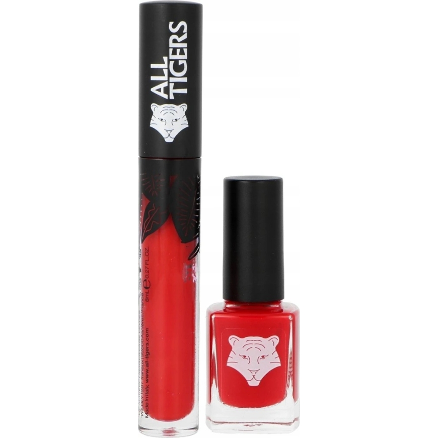 „Set All Tigers“: looduslikud ja vegan vedelad huulepulgad „888 Call Me Queen“, 8 ml + looduslik ja vegan „Küünelakk“ „298 Hit I – 4