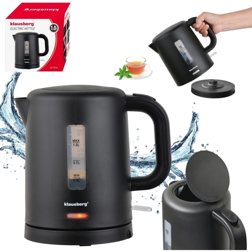 Elektriskais tējkanna, ceļojumu, melns, 1,0l, Klausberg, KB-9046 – 4