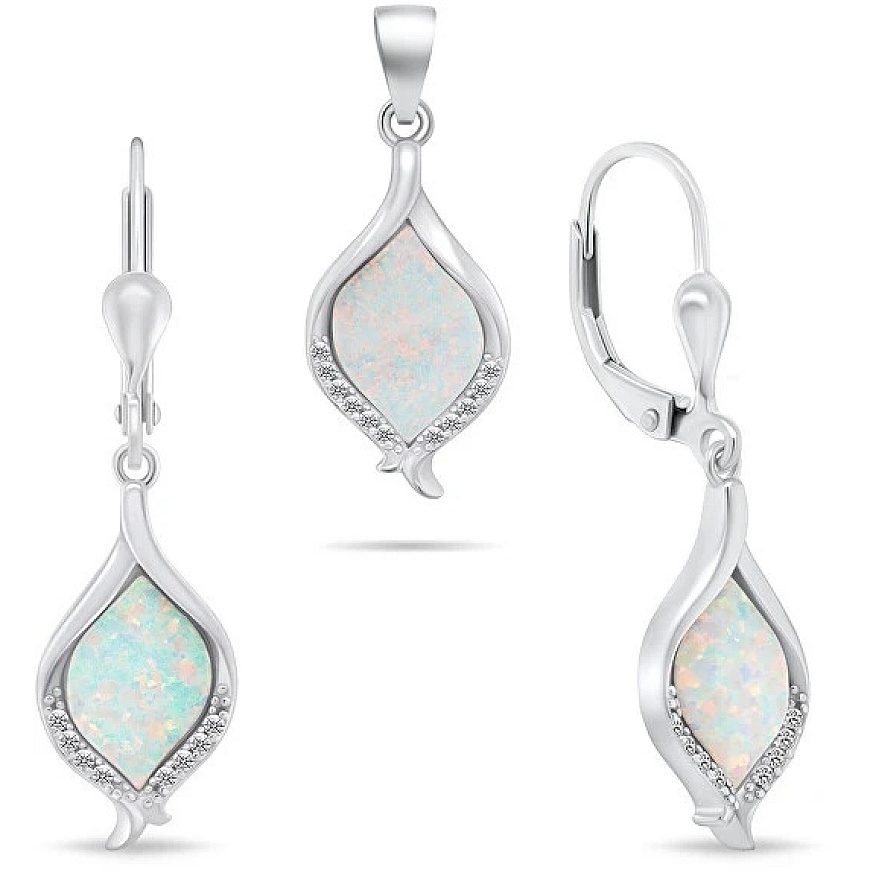 Brilio Silver Серебряный комплект с опалами и цирконами SET300W (серьги, подвеска)