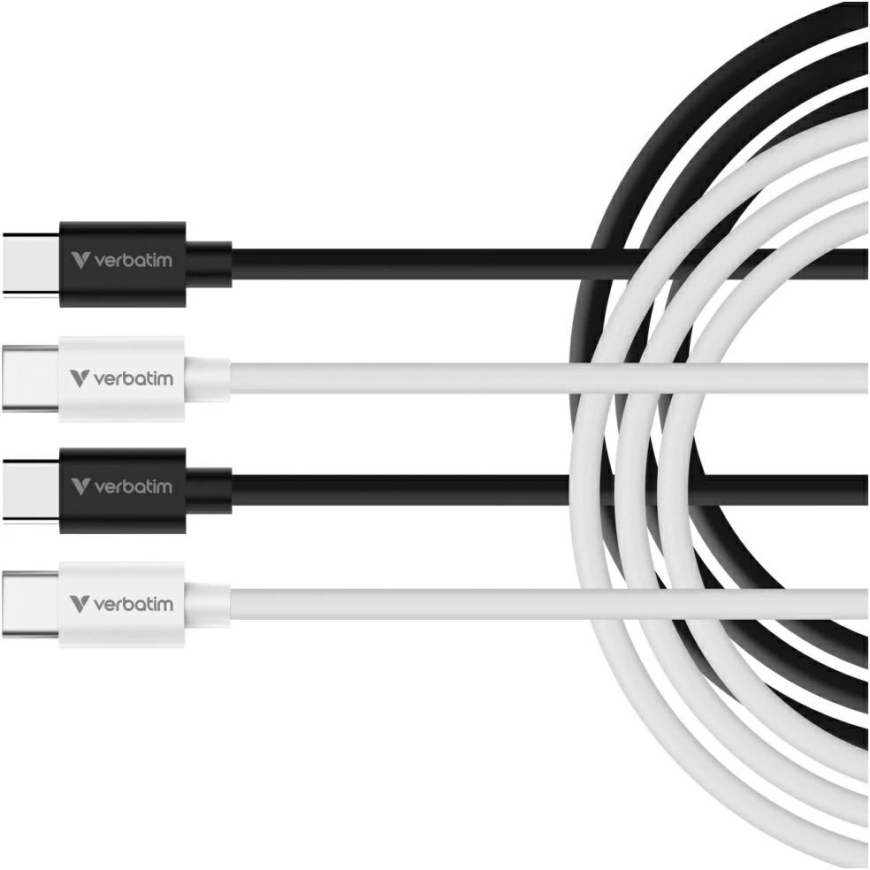 Verbatim Sync & Charge USB-C kuni C Essentials 60W kaabel must / valge 2 tk. 32391