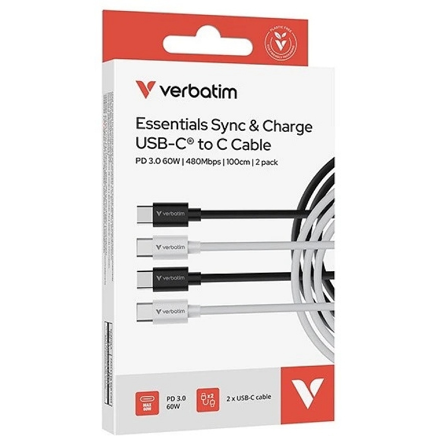 Verbatim Sync & Charge USB-C kuni C Essentials 60W kaabel must / valge 2 tk. 32391 – 4