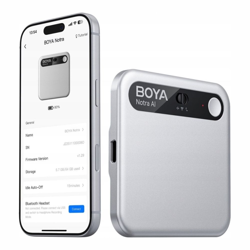 Boya Notra AI Note Taker sudrabains 6977490712352 (6977490712352)
