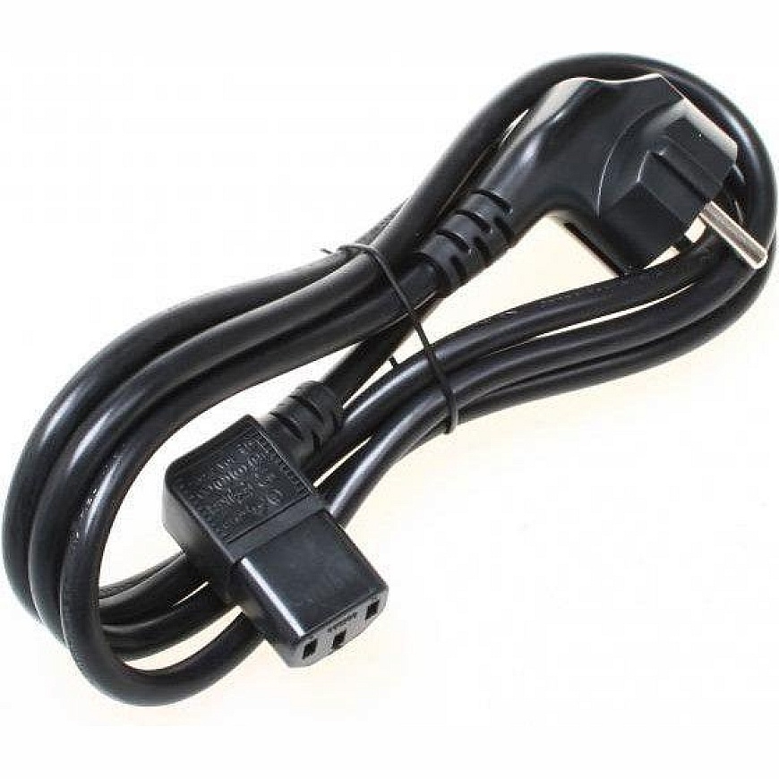 Power cable 230V power supply, CEE7 (plug) - C13, 2m, VDE approved, black, Logo, bent
