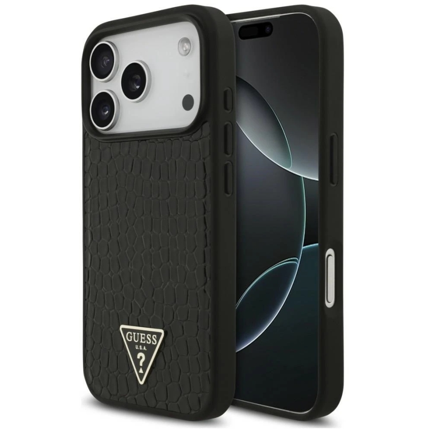Guess Croco Triangle Logo MagSafe Case for iPhone 18 Pro / 17 Pro, black