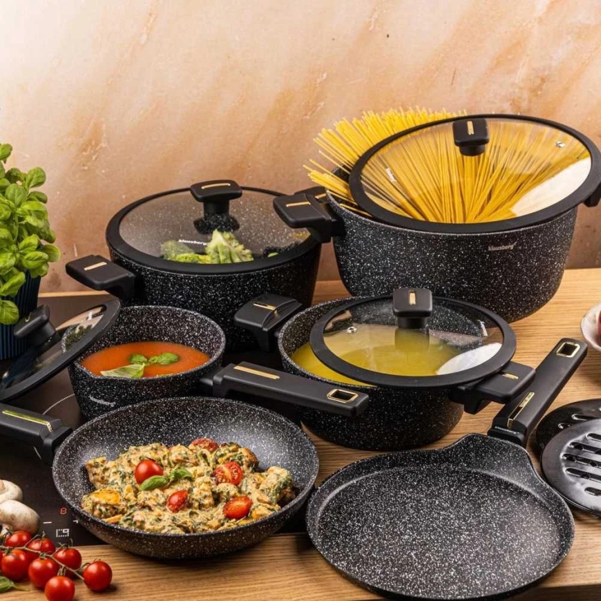 12-piece kitchen utensil set, cast aluminum, marble non-stick coating, induction, black, Klausberg, kb-7966