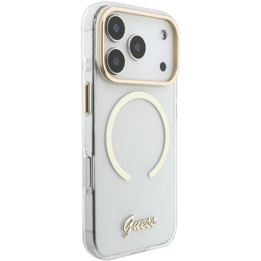 Dėklas Guess IML Script Metal MagSafe, skirtas iPhone 18 Pro Max / 17 Pro Max, skaidrus – 5