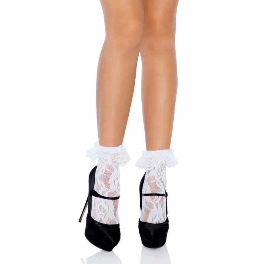 Leg Avenue Europe Leg Avenue Apatiniai drabužiai-LACE ANKLET WITH RUFFLE Baltas OS – 4