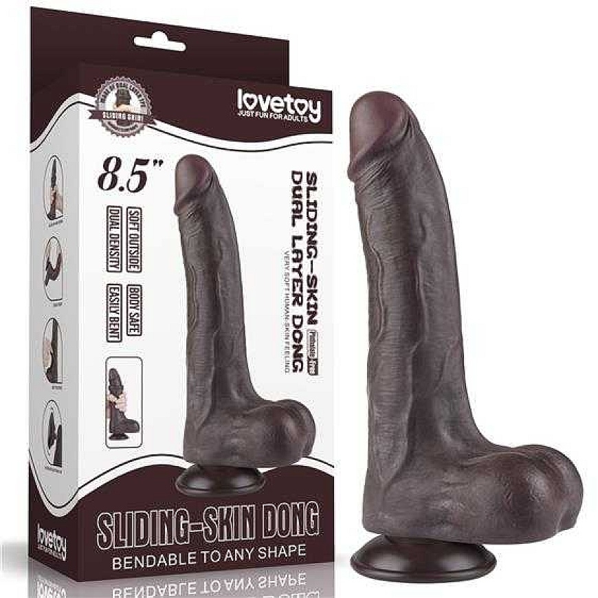 LoveToy 8.5'' Sliding Skin Dual Layer Dong Juodas