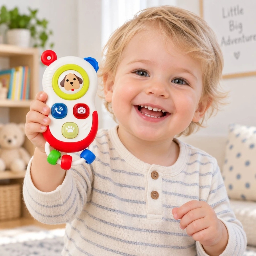 Lean Toys Interaktyvus žaislinis telefonas su šviesomis ir garsais, 16 x 7,5 x 5 cm – 4