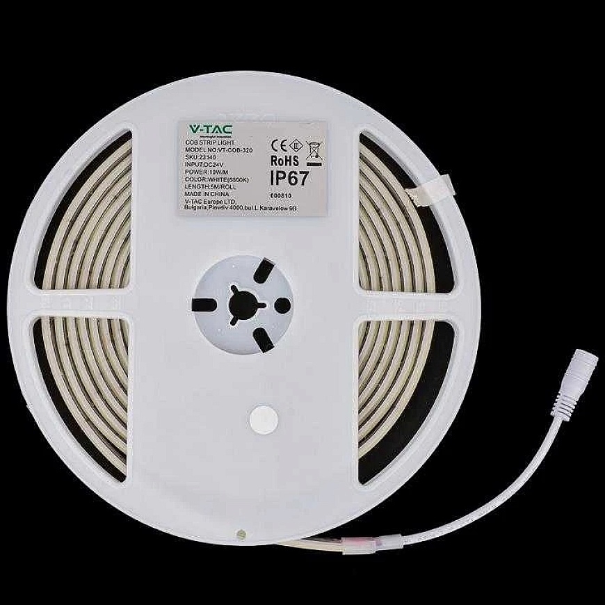 V-tac 10W/m LED COB strip, 320LED/m, 24V, blue light color, IP67, 5 meter roll – 3