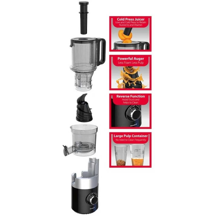 Slow Juicer for Fruits and Vegetables, Vertical, Gray, 180 W, Klausberg, kb-7881 – 3