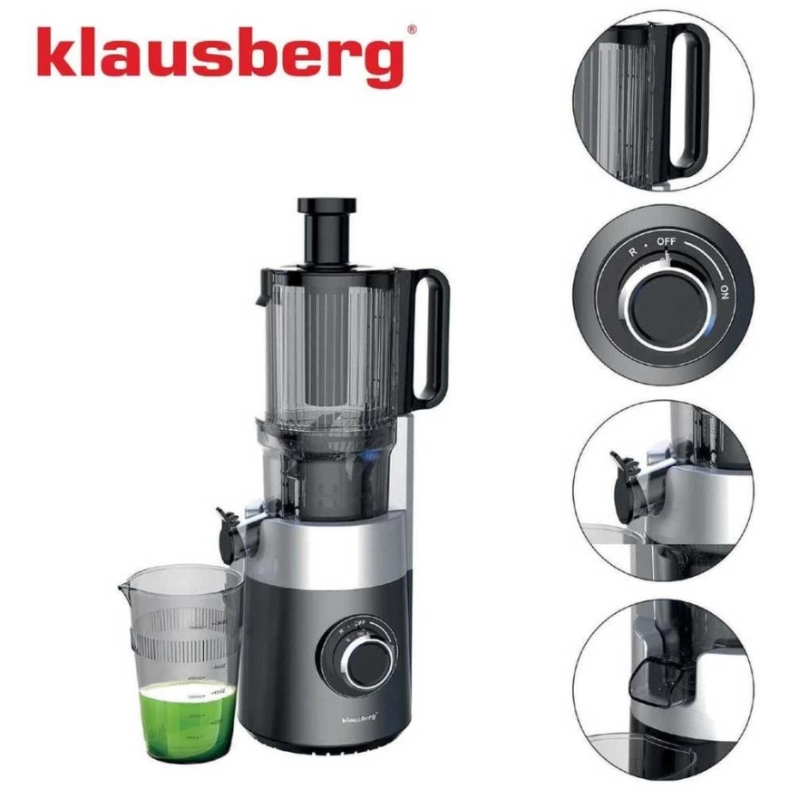 Slow Juicer for Fruits and Vegetables, Vertical, Gray, 180 W, Klausberg, kb-7881 – 4
