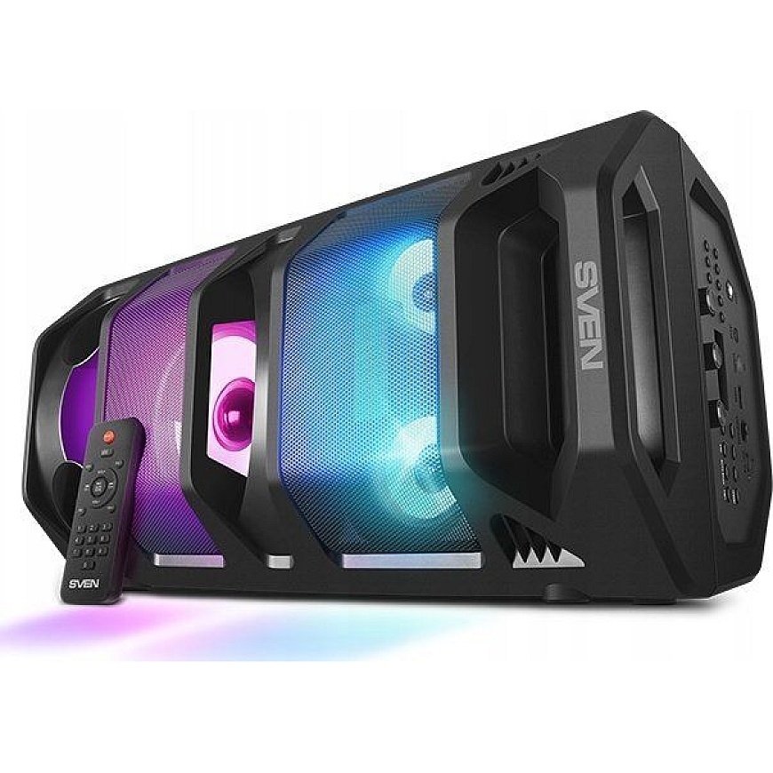 2.0 portatīvais skaļrunis SVEN PS-670 melns, jauda 2x32.5W (RMS), TWS, Bluetooth, FM, USB, microSD, LED displejs, tālvadības pul