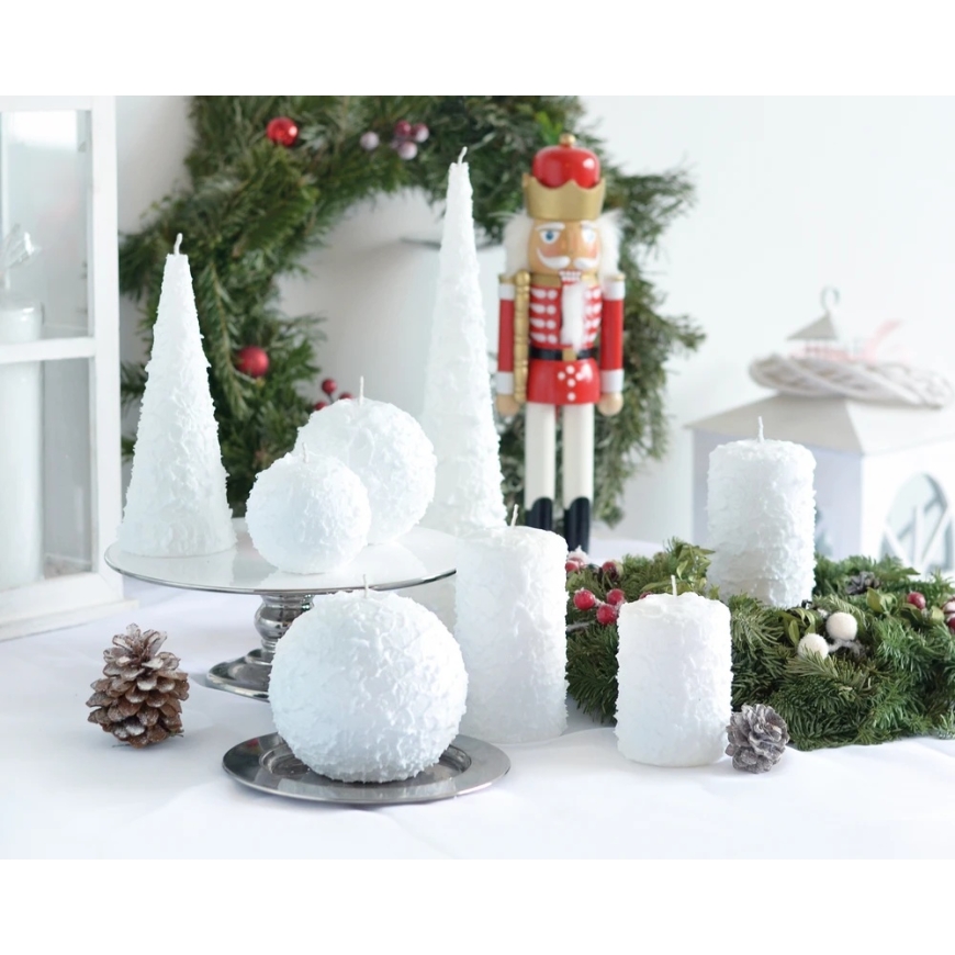 Artman ARTMAN Christmas Decorative Candle "Snow White" – Large Cylinder, 1 pc. – 3
