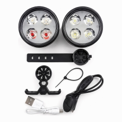 USB-ladattava 4-LED-pyörävalosetti – etu- ja takavalot 120 dB -torvella