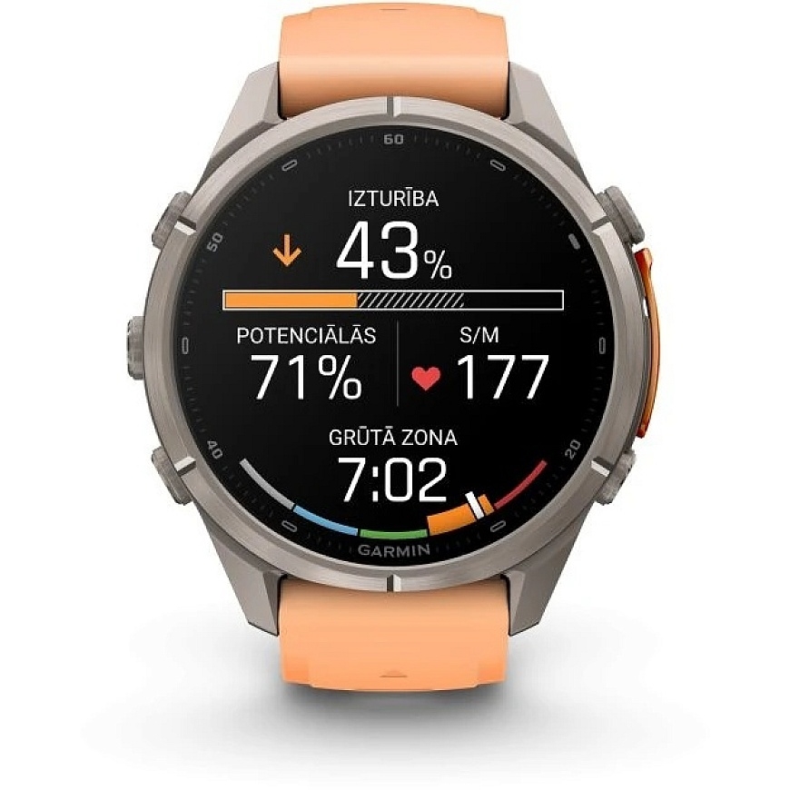 Garmin fenix 9 Pro smart watch, inReach, 43 mm, titanium case with Shell Pink / Autumn Orange silicone strap – 2