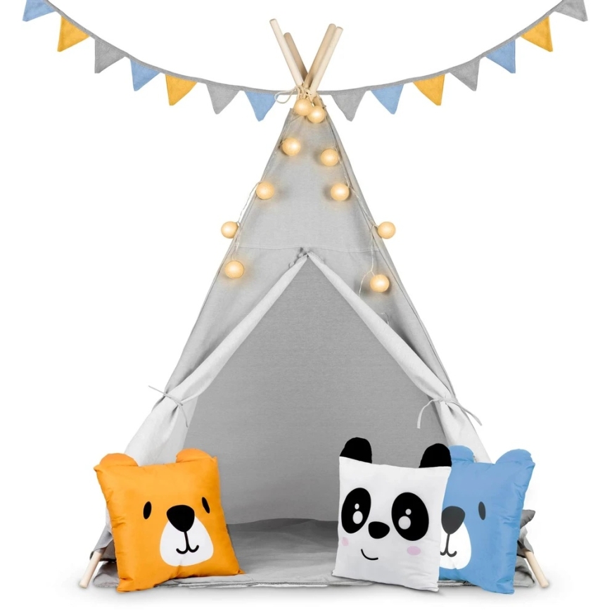 Vaikiška tipi palapinė su švieselėmis Nukido pilka – 3