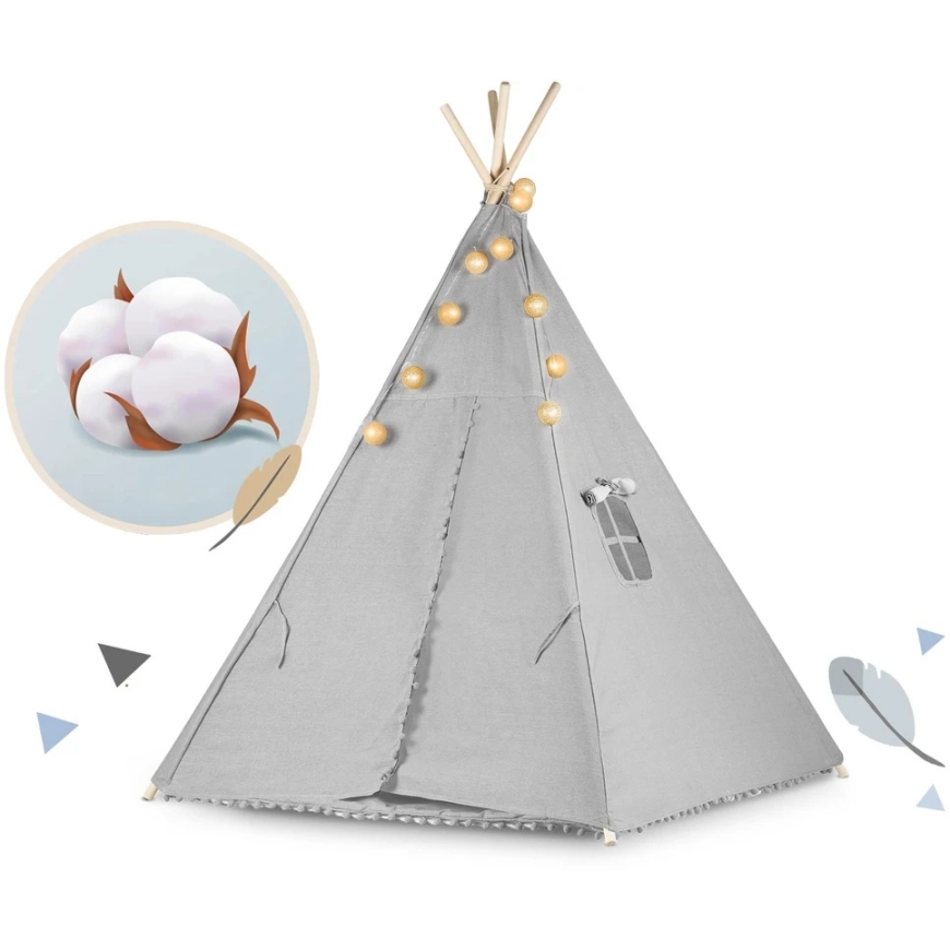 Children's tipi tent with lights Nukido gray – 4