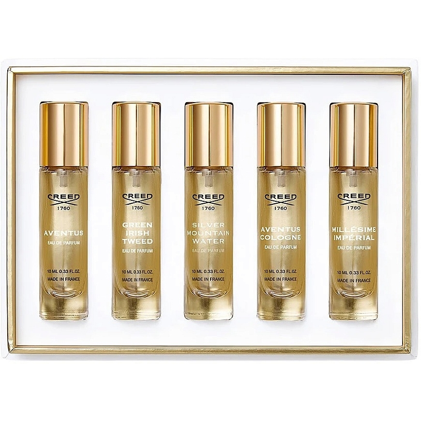 Set Creed: Aventus, Eau De Parfum, For Men, 10 ml + Green Irish Tweed, Eau De Parfum, For Men, 10 ml + Silver Mountain Water, Ea