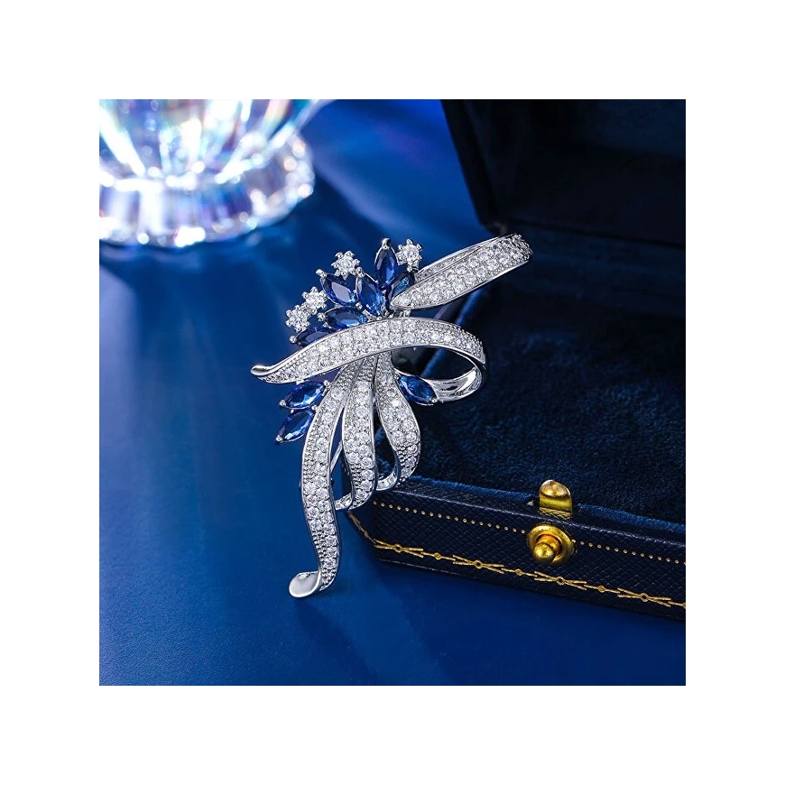 Troli Beautiful Brooch with Blue Crystals Twig Silver – 5