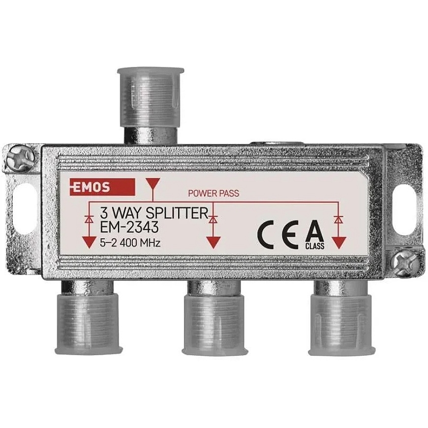 Emos Ferrite Splitter (TV+R+SAT), F Female Connector, 1 Input, 3 Outputs, IP20 – 2