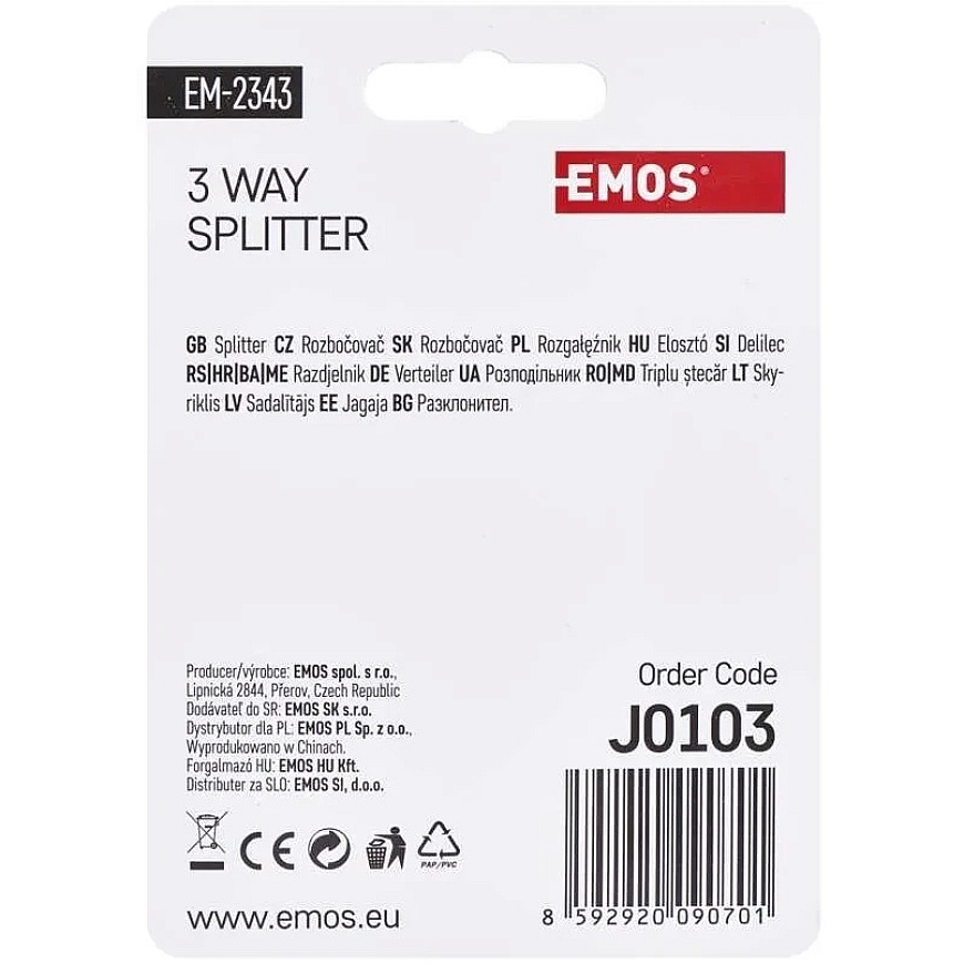 Emos Ferrite Splitter (TV+R+SAT), F Female Connector, 1 Input, 3 Outputs, IP20 – 4