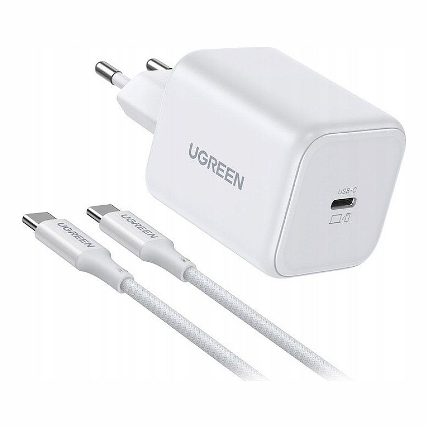 Ugreen X524 USB-C GaN 45W sienas lādētājs + 1m kabelis (balts) (6941876260553)
